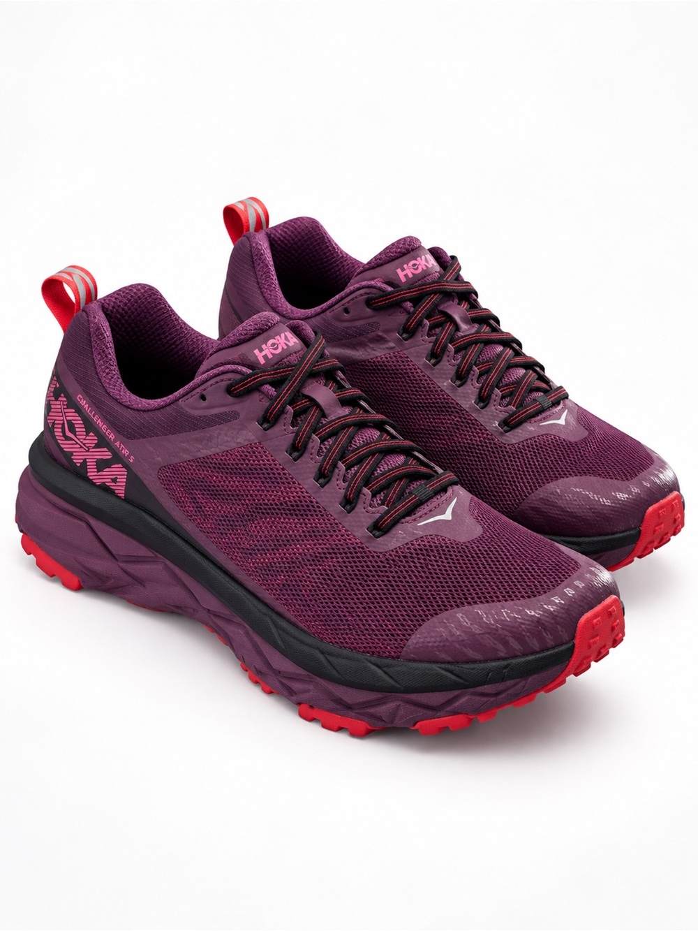 Hoka One One Challenger ATR 5 Wide Womens 10 D Plum Purple Red Sneaker 1104097